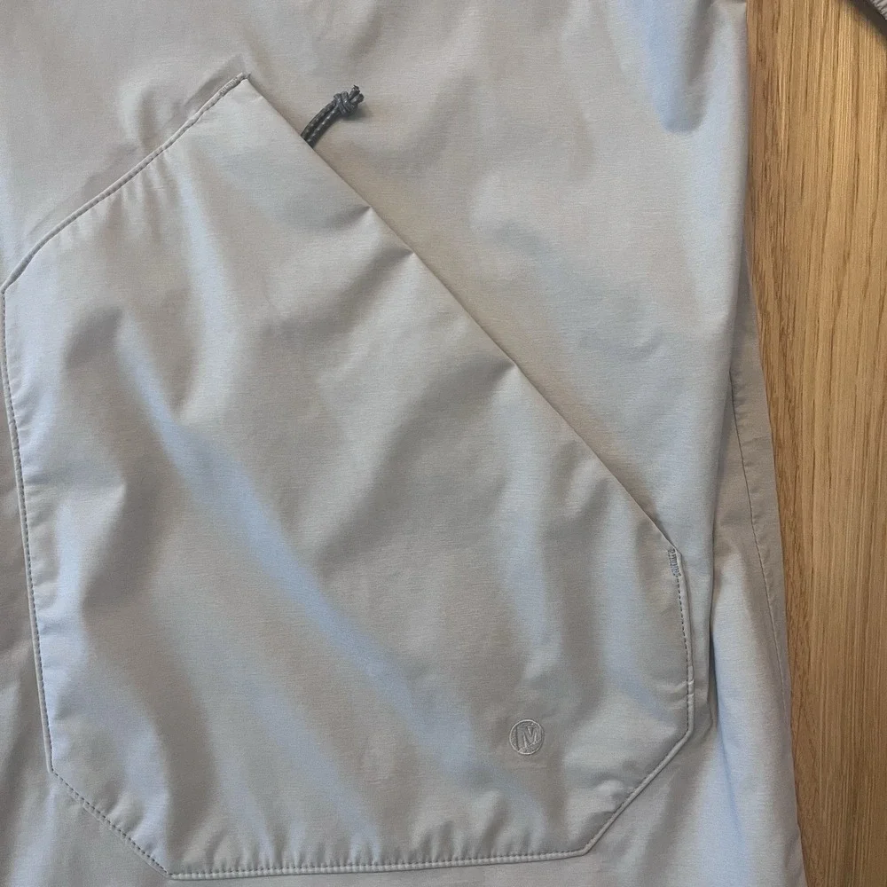Merrall Mens XL Windbreaker Light Gray Pockets Hidden Hood Outdoor Jacket